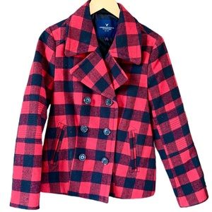 American Eagle Buffalo Check Pea Coat